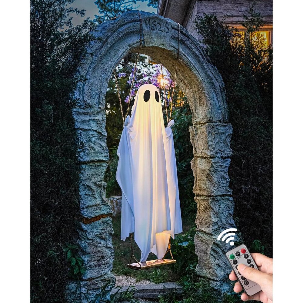 Halloween Decorations Outdoor - 5 FT Large Hanging Swing Ghost Halloween Decor w - Picture 4 of 8